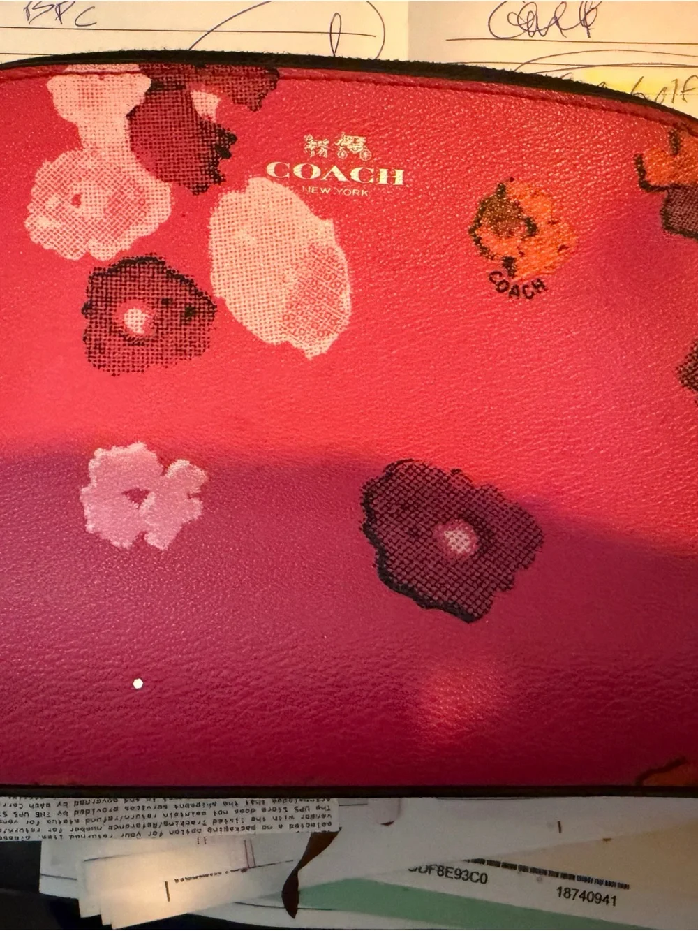 COACH Pink Floral Zip Cosmetic Case